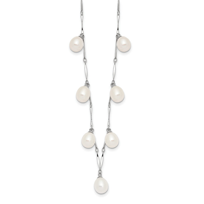 Sterling Silver RH-plated 7x8mm White Teardrop FWC Pearl Necklace