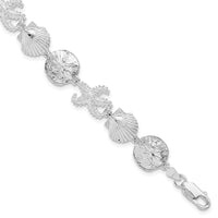 Sterling Silver Rhod-plated Polished Starfish,Shell,Sand Dollar Bracelet