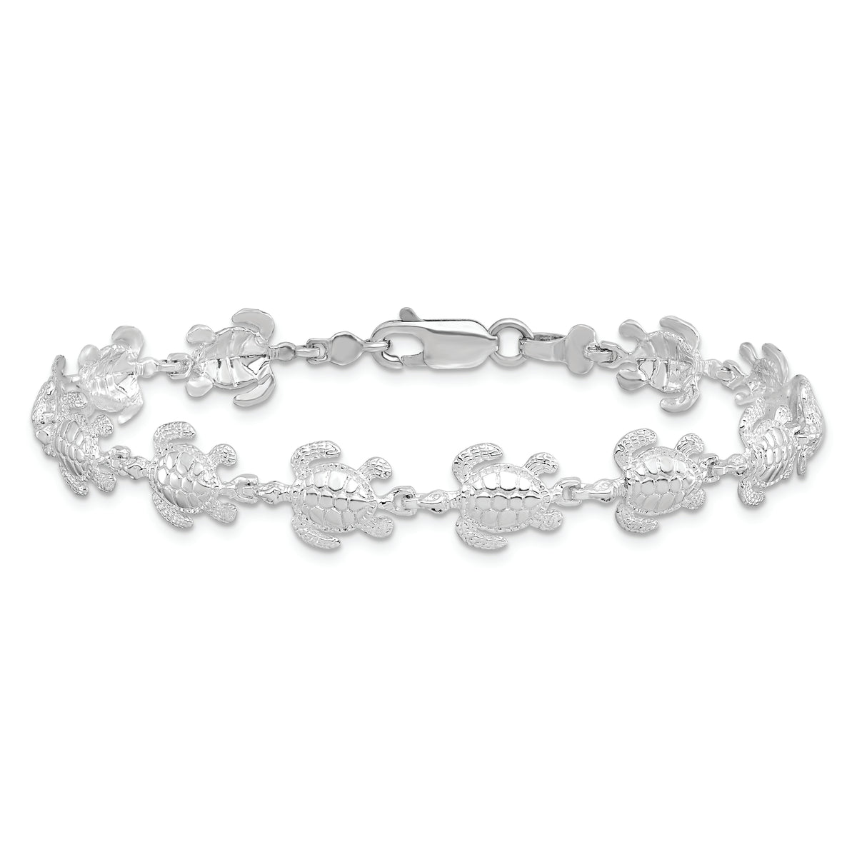 Sterling Silver Rhodium-plated Polished Sea Turtle Bracelet