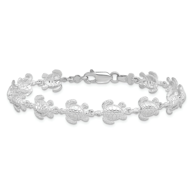 Sterling Silver Rhodium-plated Polished Sea Turtle Bracelet