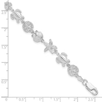 Sterling Silver Rhodium-plated Polished/Textured Sea Life Bracelet