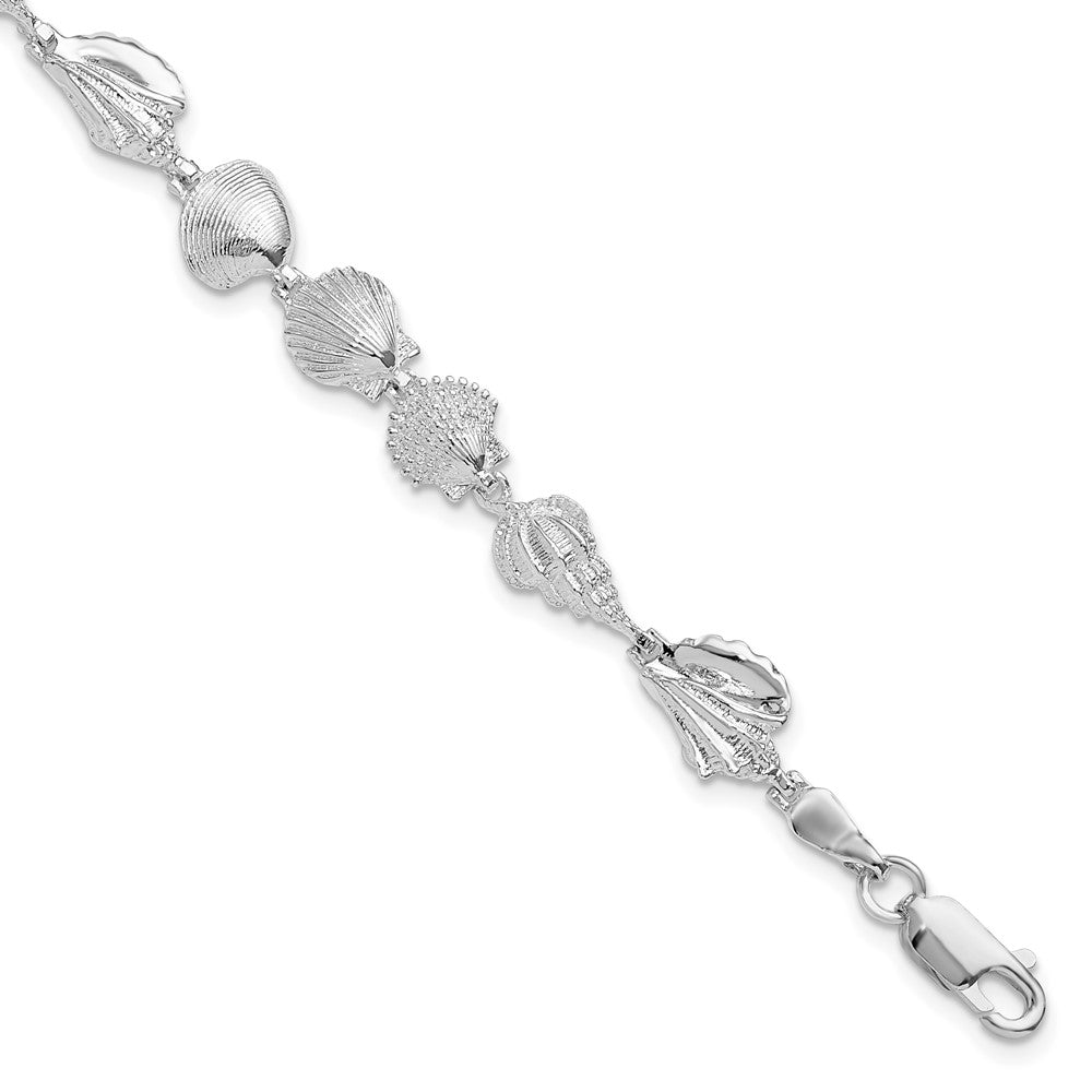 Sterling Silver Rhodium-plated Polished Multi-Shell Bracelet