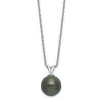 Sterling Silver Rhodium 9-10mm Teardrop Tahit Saltwater Pearl Necklace