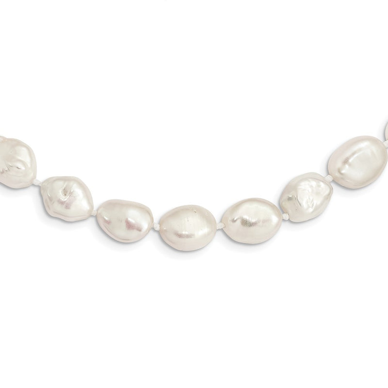 Sterling Silver Rh-plated 11x14mm White Keshi FWC Pearl Necklace