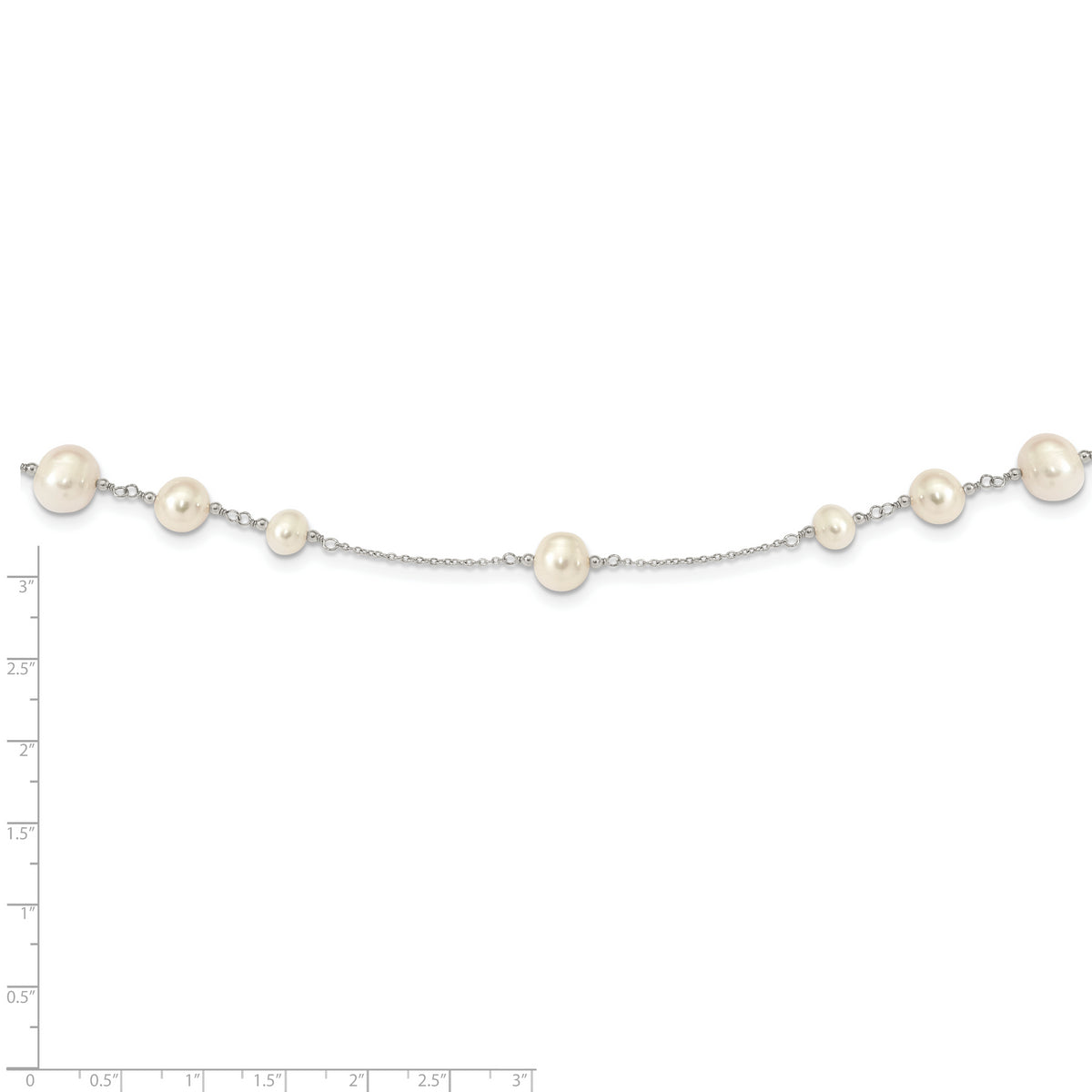 Sterling Silver Rhodium-plated 7-10.5mm White FWC Pearl Necklace