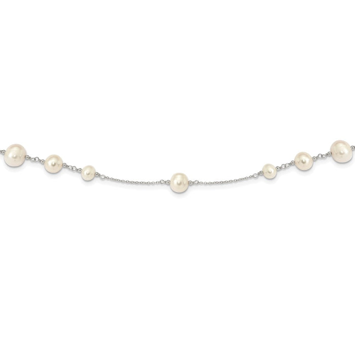 Sterling Silver Rhodium-plated 7-10.5mm White FWC Pearl Necklace