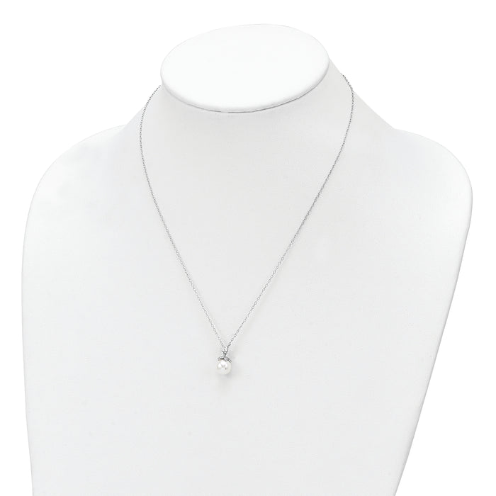 Sterling Silver Rhodium-plated CZ and Glass Bead Necklace