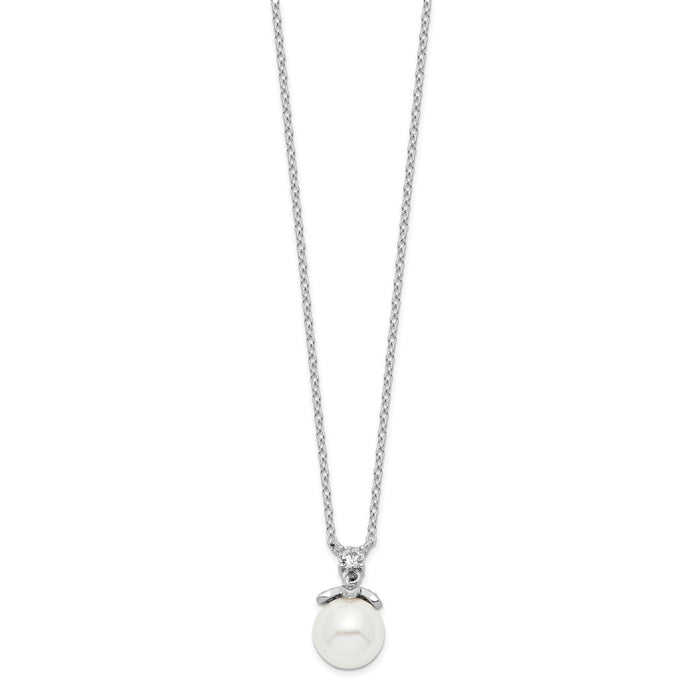 Sterling Silver Rhodium-plated CZ and Glass Bead Necklace