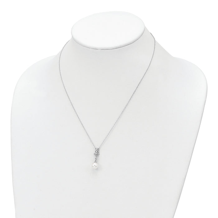 Sterling Silver Rhodium-plated CZ and Glass Bead Necklace