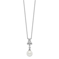 Sterling Silver Rhodium-plated CZ and Glass Bead Necklace