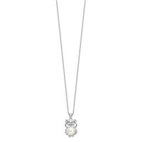 Sterling Silver Rhodium-plated CZ 8-9mm White Button FWC Pearl Owl Necklace