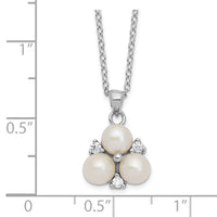 Sterling Silver Rhodium-plated CZ 5-6mm White Button FWC Pearl Necklace