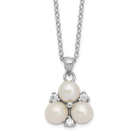 Sterling Silver Rhodium-plated CZ 5-6mm White Button FWC Pearl Necklace