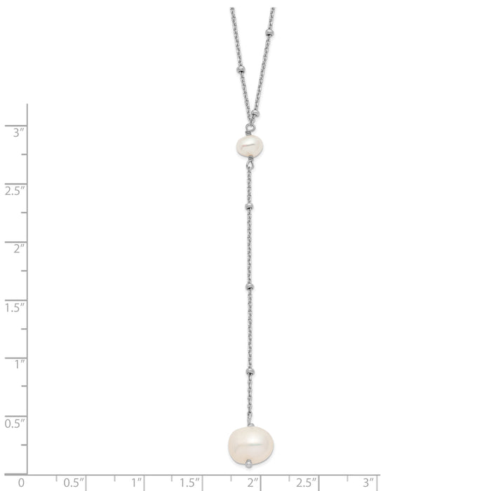 Sterling Silver Rhodium-plated FW Cultured Pearl w/2 in ext. Drop Necklace