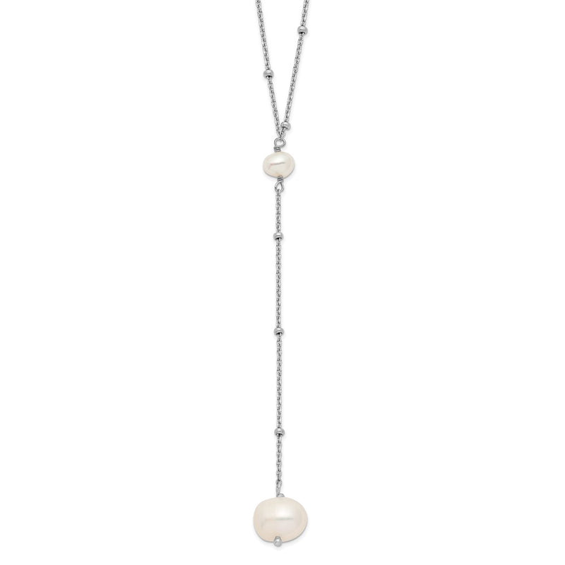 Sterling Silver Rhodium-plated FW Cultured Pearl w/2 in ext. Drop Necklace