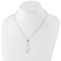 Sterling Silver Rhod-plated Heart White FWC Pearl Adj Necklace