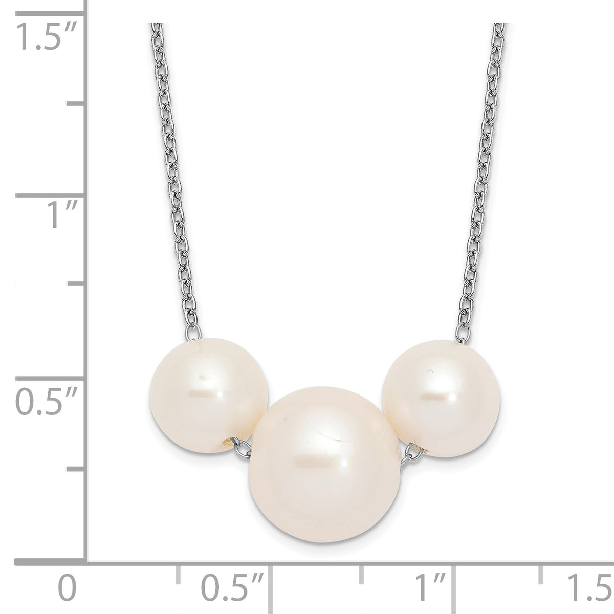 Sterling Silver Rhodium-plated 8-10mm White Near-round FWC Pearl Necklace