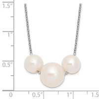 Sterling Silver Rhodium-plated 8-10mm White Near-round FWC Pearl Necklace