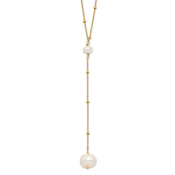 Sterling Silver Gold-tone Semi-round FWC Pearl w/2 in ext. Drop Necklace