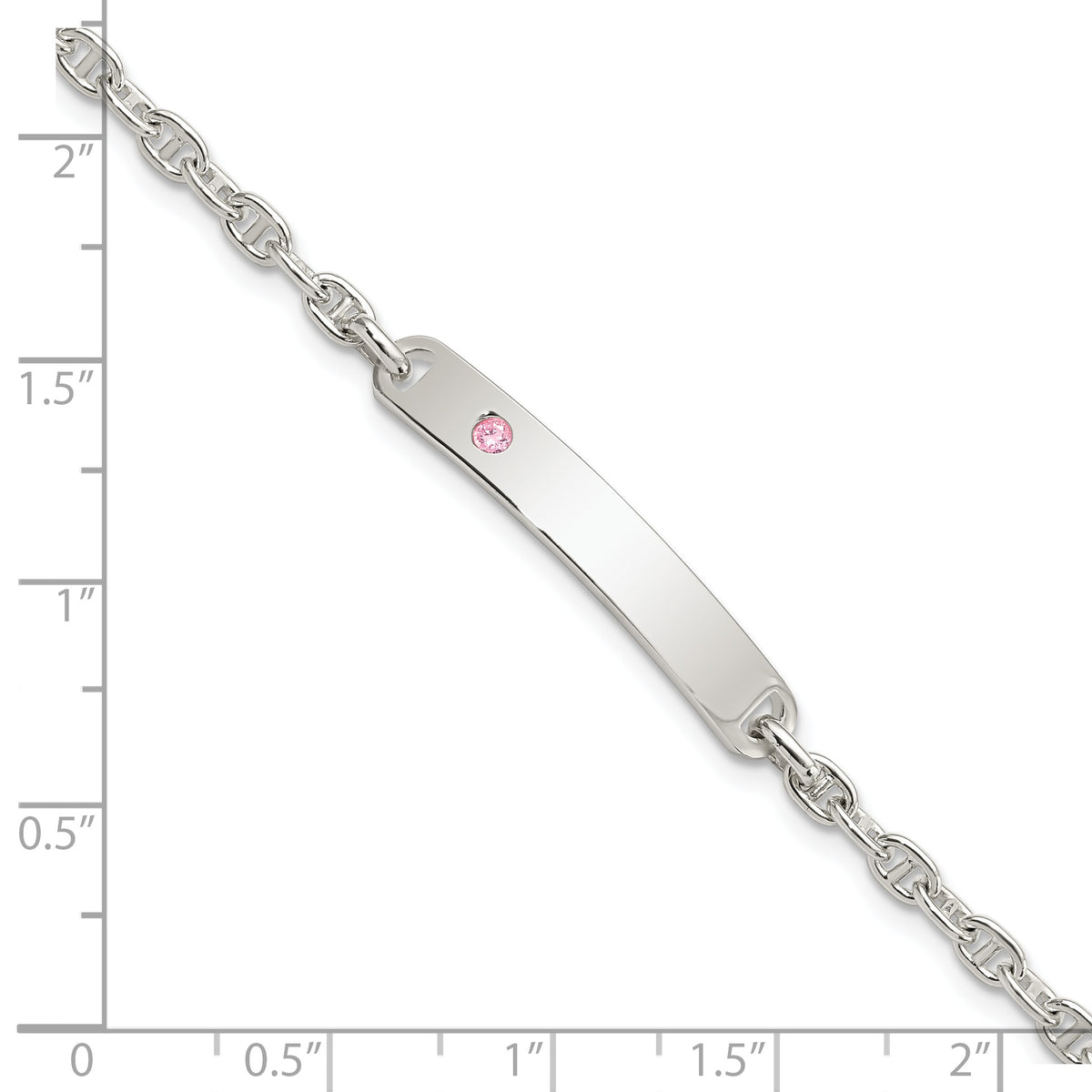 Sterling Silver Polished ID with Pink CZ Bracelet