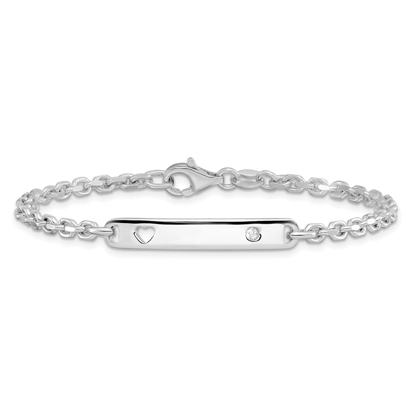 Sterling Silver Polished ID W/CZ Heart Bracelet