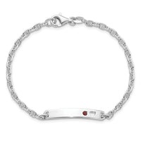 Sterling Silver Polished ID with Red CZ Heart Bracelet