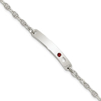 Sterling Silver Polished ID with Red CZ Heart Bracelet