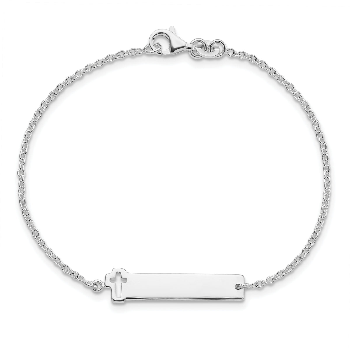 Sterling Silver Polished Cross ID 7in Bracelet