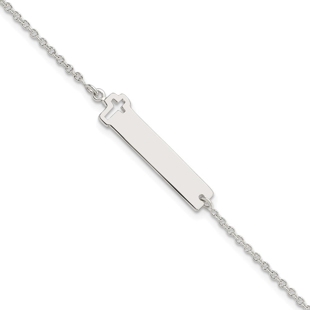 Sterling Silver Polished Cross ID 7in Bracelet