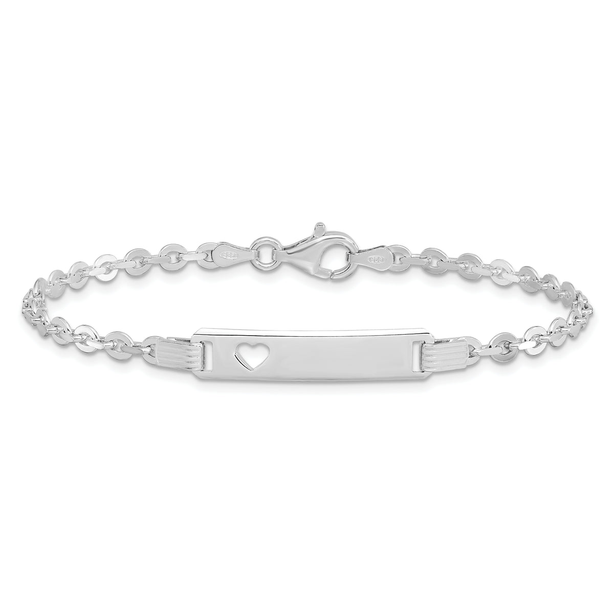 Sterling Silver Polished ID W/Heart Bracelet