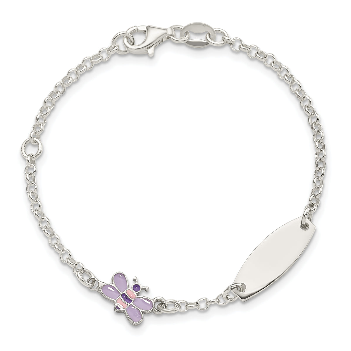 Sterling Silver Childrens Enameled Butterfly 5in Plus 1IN EXT ID Bracelet