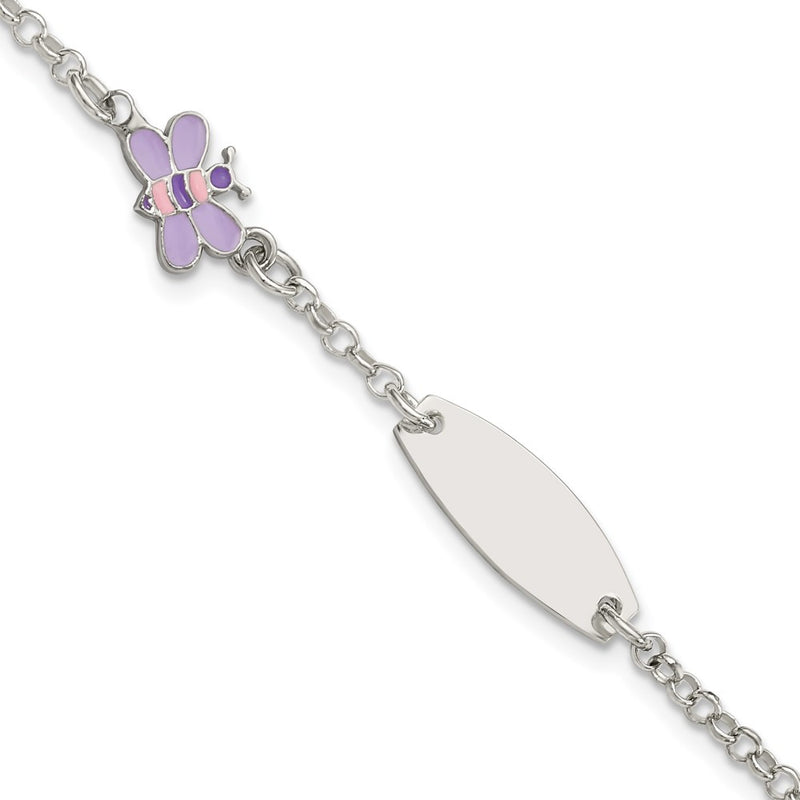 Sterling Silver Childrens Enameled Butterfly 5in Plus 1IN EXT ID Bracelet