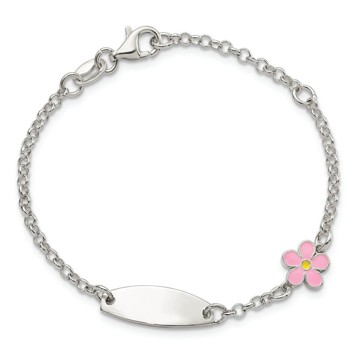 Sterling Silver Childrens Enameled Flower 5in Plus 1IN EXT ID Bracelet