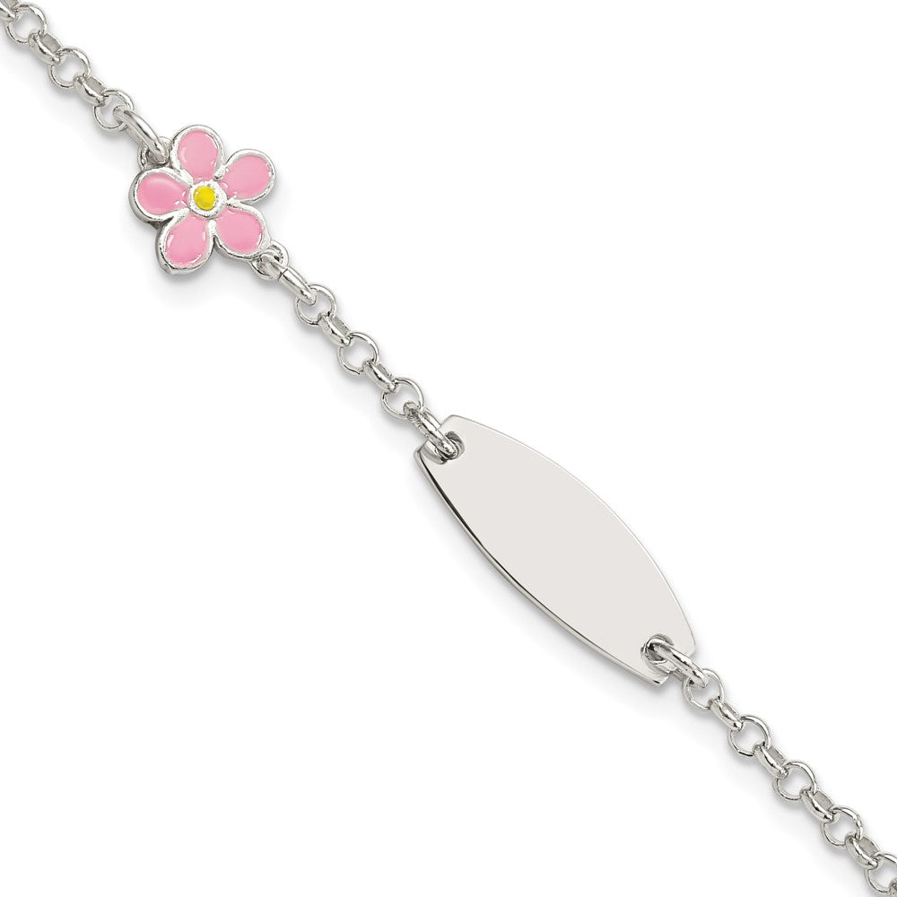 Sterling Silver Childrens Enameled Flower 5in Plus 1IN EXT ID Bracelet