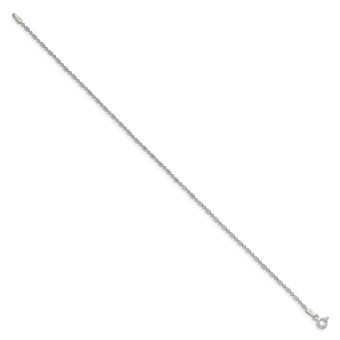 Sterling Silver 1.5mm Fancy Beaded Chain Anklet