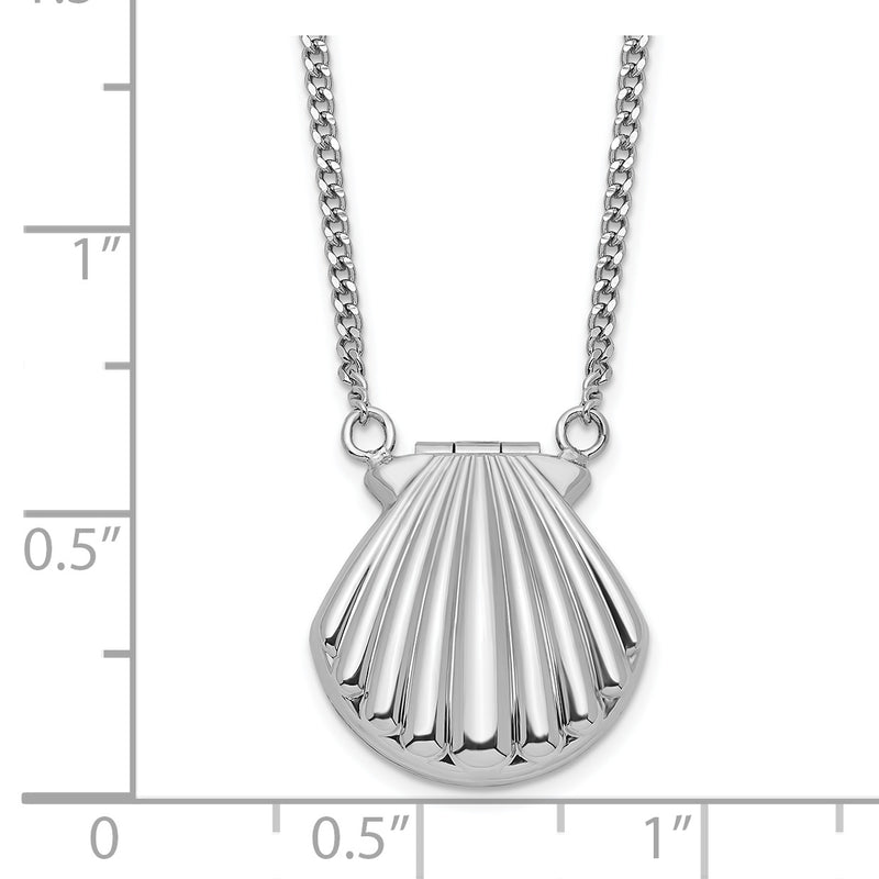 Sterling Silver Rhodium-plated Seashell 15mm Locket Necklace