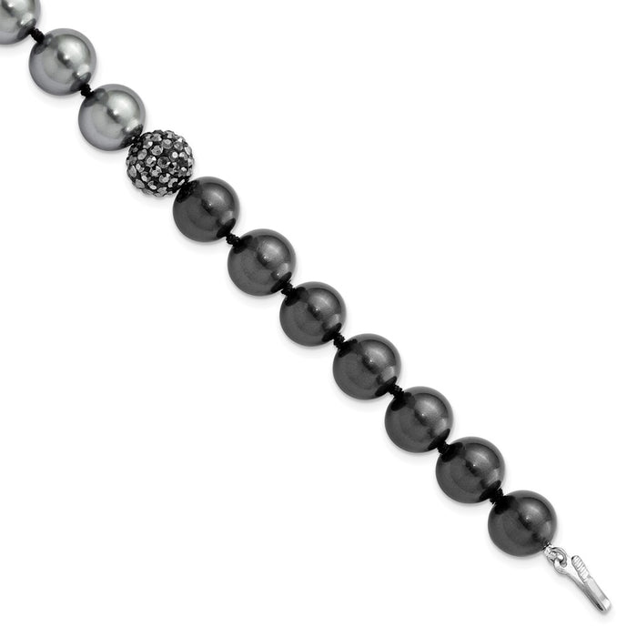 S Silver Majestik Rh-pl 10-11mm DkGrey/Black Imit. Shell Pearl Crystal Brac