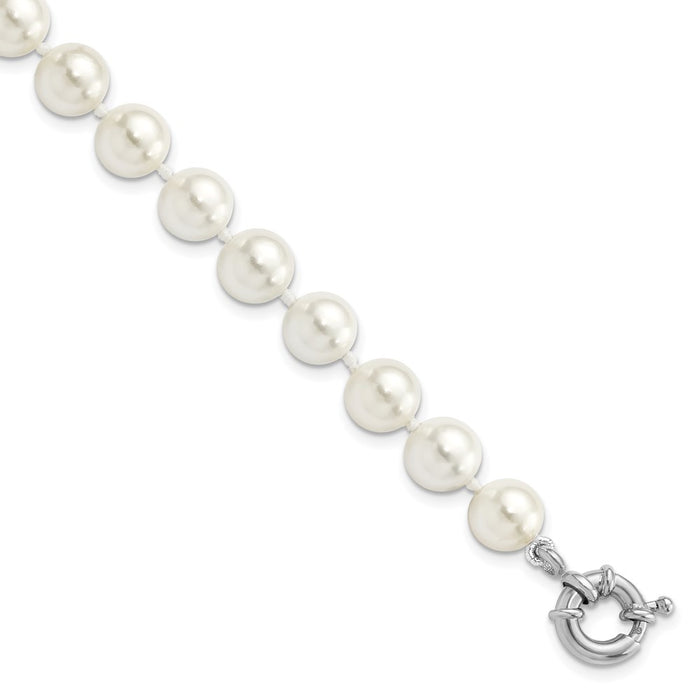 Sterling Silver Majestik Rh-pl 8-9mm White Imitation Shell Pearl Bracelet