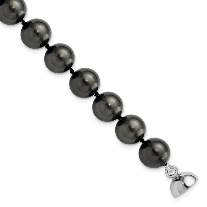 Sterling Silver Majestik Rh-pl 10-11mm Black Imitation Shell Pearl Bracelet