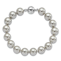 Sterling Silver Majestik Rh-pl 10-11mm Grey Imitation Shell Pearl Bracelet