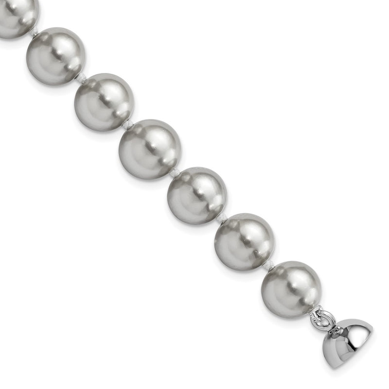 Sterling Silver Majestik Rh-pl 10-11mm Grey Imitation Shell Pearl Bracelet