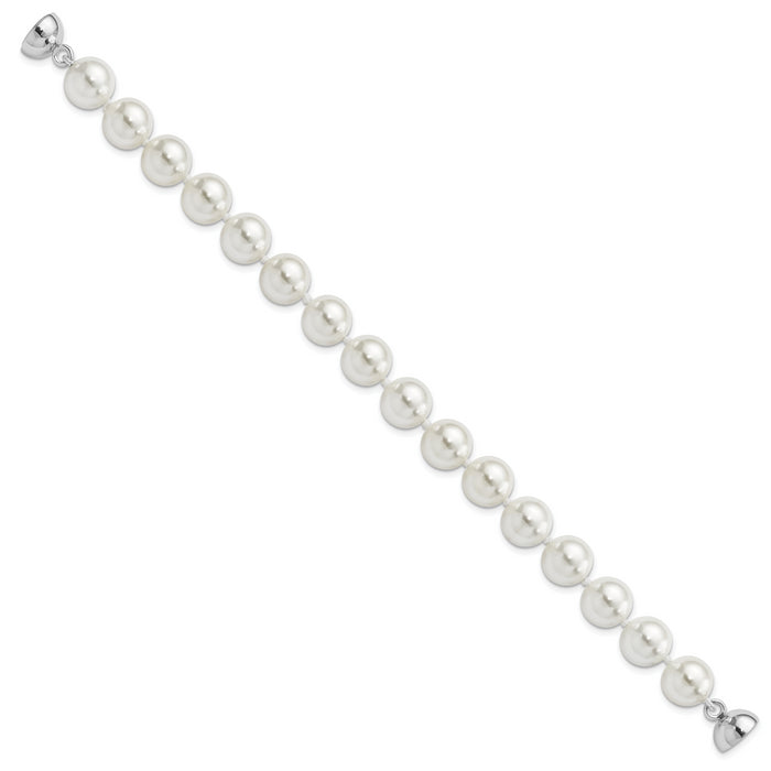 Sterling Silver Majestik Rh-pl 10-11mm White Imitation Shell Pearl Bracelet