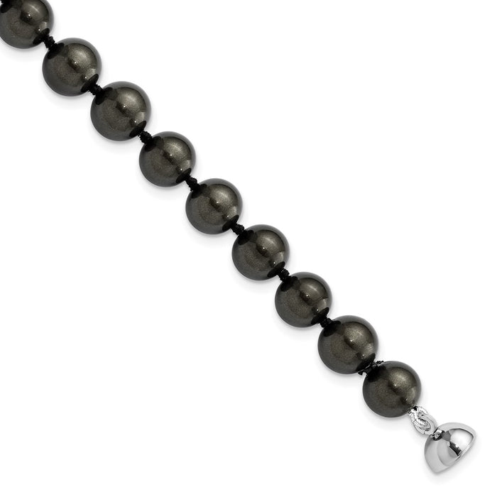 Sterling Silver Majestik Rh-pl 8-9mm Black Imitation Shell Pearl Bracelet