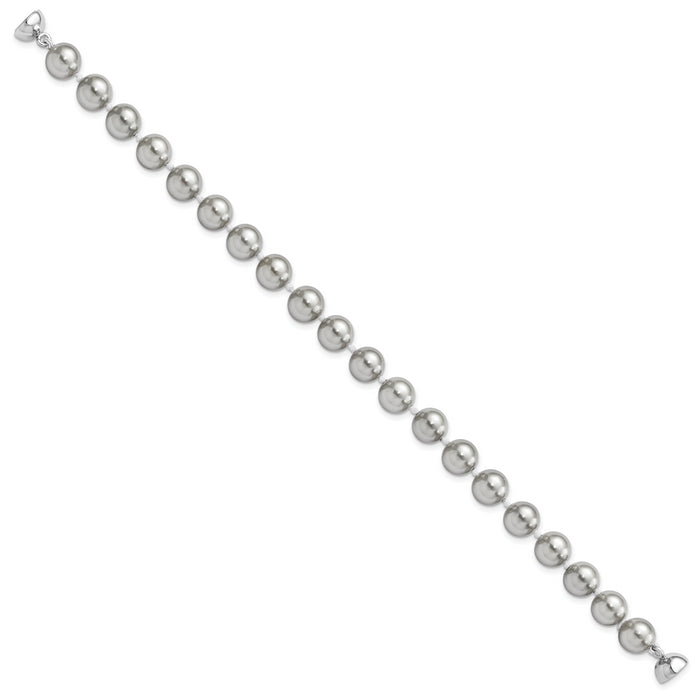 Sterling Silver Majestik Rh-pl 8-9mm Grey Imitation Shell Pearl Bracelet