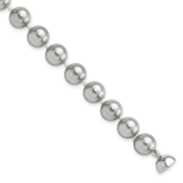 Sterling Silver Majestik Rh-pl 8-9mm Grey Imitation Shell Pearl Bracelet