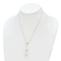 Sterling Silver Majestik Rh-pl 10-11mm Wht Imit. Shell Pearl CZ Y-Drop Neck