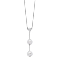 Sterling Silver Majestik Rh-pl 10-11mm Wht Imit. Shell Pearl CZ Y-Drop Neck