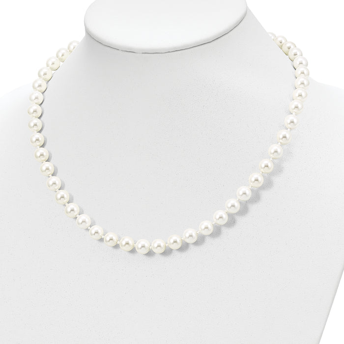 Sterling Silver Majestik Rh-pl 8-9mm White Imit. Shell Pearl Necklace