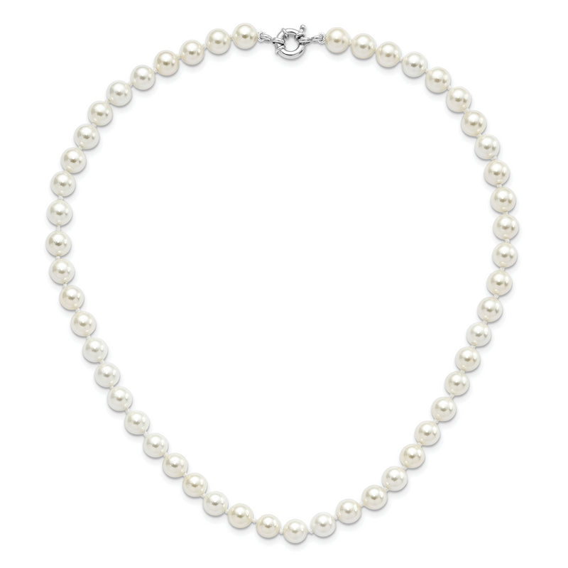 Sterling Silver Majestik Rh-pl 8-9mm White Imit. Shell Pearl Necklace