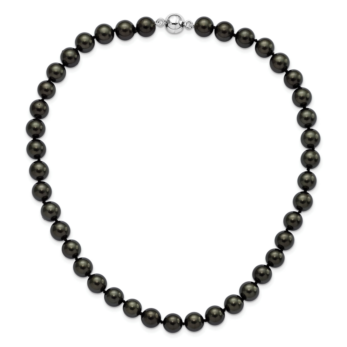 Sterling Silver Majestik Rh-pl 10-11mm Black Imitation Shell Pearl Necklace